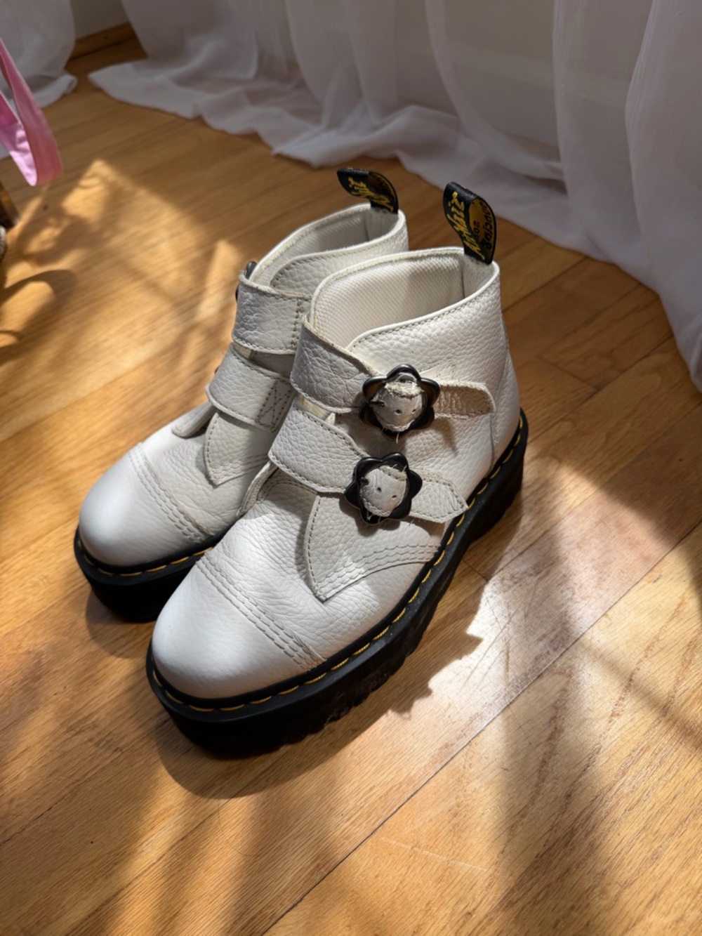 Dr. Martens White Floral Buckle Boots